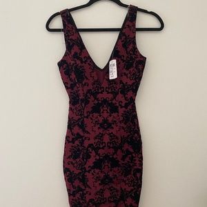Burgundy and black Lacey V neck tight dress